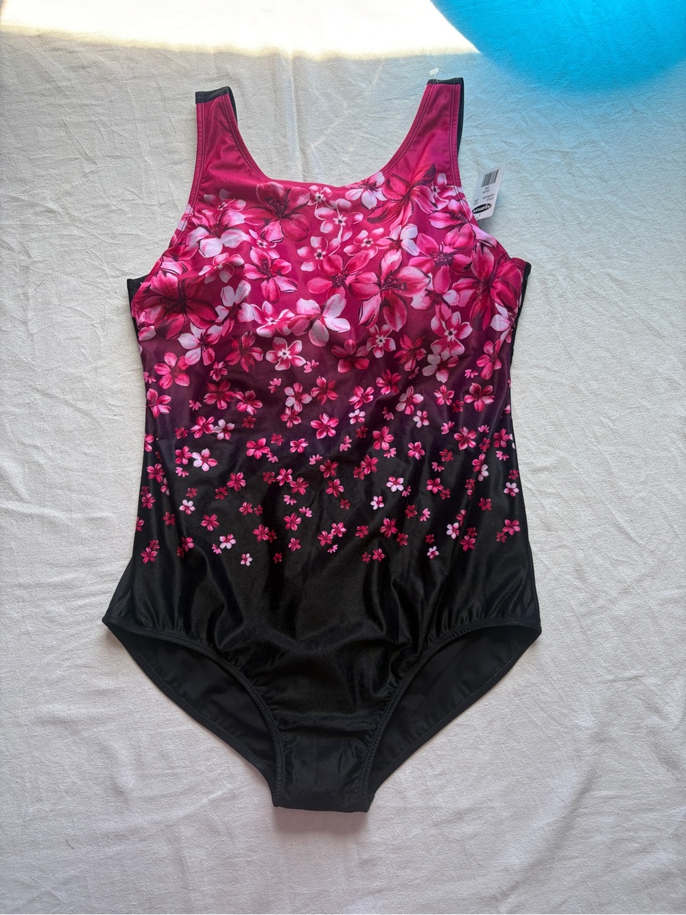 Aquamore Floral Fade Pink to Black One-Piece Swimsuit SZ 20W D Built-in Bra Line - Picture 2 of 13